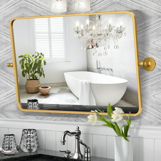 Pivot Mirror, Gold Bathroom Rectangle Mirrors for Wall 22*30 Inch