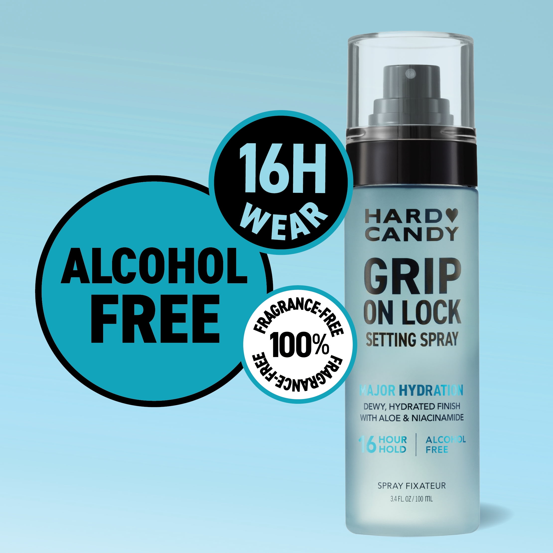 Hard Candy Grip On Lock Vaporisateur fixateur, sans alcool, tenue pendant 16 heures, fini rosé, hydratant 3.4 fluid ounces