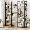 thumbnail image 2 of Triple Wide 5 Tiers Industrial Book Shelf with Open Display Shelves Tall Bookshelf with Metal Frame Corner Bookcase for Living Room Bedroom Home Office Grey, 2 of 7