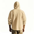 thumbnail image 5 of YaoYar Mens Cotton Linen Button Down Hoodies Fashion Casual Print Pocket Solid Hooded Long Sleeve Shirts, 5 of 5