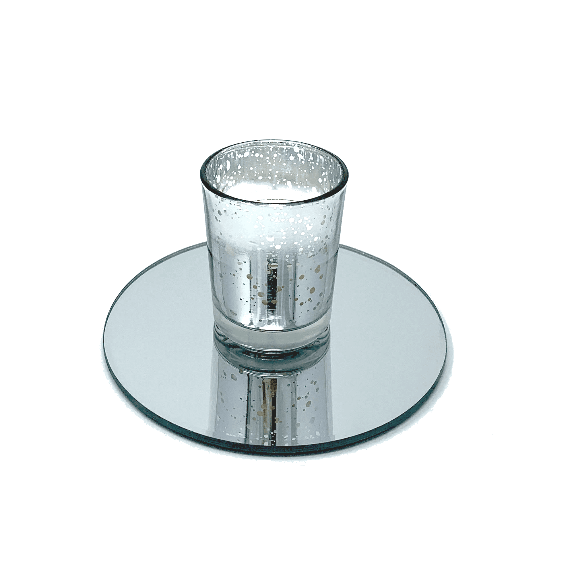 Prodbuy-Limited Vintage Round Mirrored Glass Candle Plate with Silver Iron Surround Small 