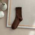 thumbnail image 6 of Grofry Women's Coffee Mid-Calf Lace Socks Retro Fungus Edge Stacked Sweat-Absorbent Breathable Elastic Long Stockings Versatile Cute Design for Daily Sports, 6 of 8