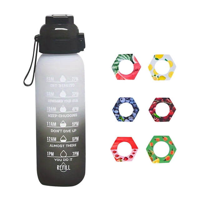 Botella de 1 litro, juego de botella de agua actualizada con pajita para beber de 6 cápsulas, sin azúcar, botella de agua para exteriores gratis