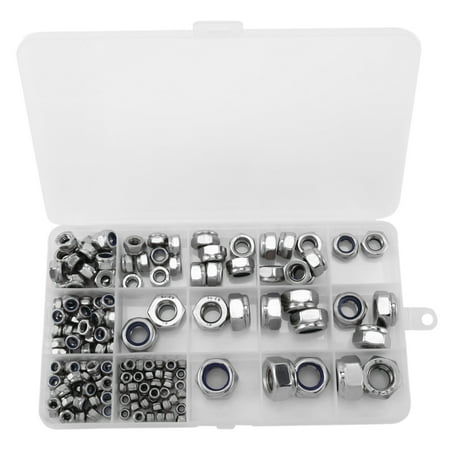 

170Pcs/Set Lock Nuts Fastener //M6/M8/M10/M12 Metric Thread Stainless Steel Self-Locking Hex Locknut Kit