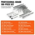 thumbnail image 4 of 106-Piece Socket Set with 1/4" & 3/8" Drive  SAE & Metric  Standard & Deep Sockets  6-Point Design  Includes Ratchet & Accessories in Storage Case, 4 of 7