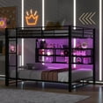 thumbnail image 3 of Euroco Metal Queen over Queen Size Bunk Bed with Storage Cabinets & LED Light for Bedroom, Black, 3 of 11