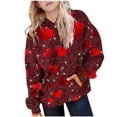 thumbnail image 1 of Sudadera con capucha para niña, para el Día de San Valentín, con estampado de color, de manga larga, informal, deportiva, con capucha, de manga larga, con inserciones en los hombros, blusa de poliéste, 1 of 6