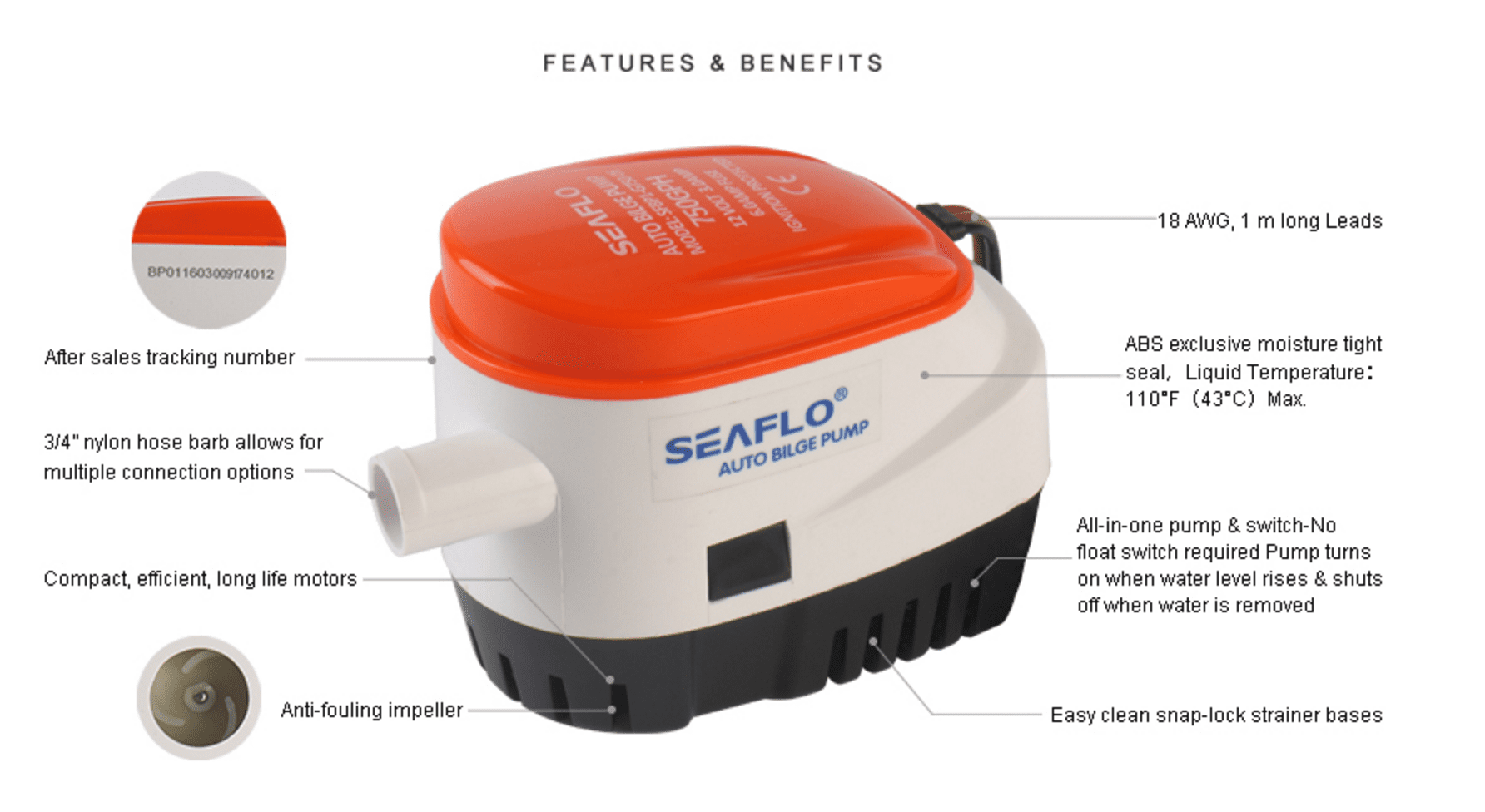 Seaflo 06 Series Automatic Bilge Pump 12vdc 750 Gph