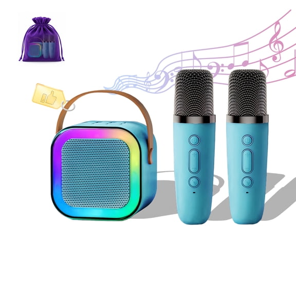 Mini Karaoke Machine for Kids, Bluetooth Speaker with 2 Wireless Mics (Blue)