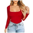 thumbnail image 1 of Moda mujer Slim Casual cuello cuadrado manga larga sólido camiseta blusa Tops Fridja  ghj987+5086, 1 of 5