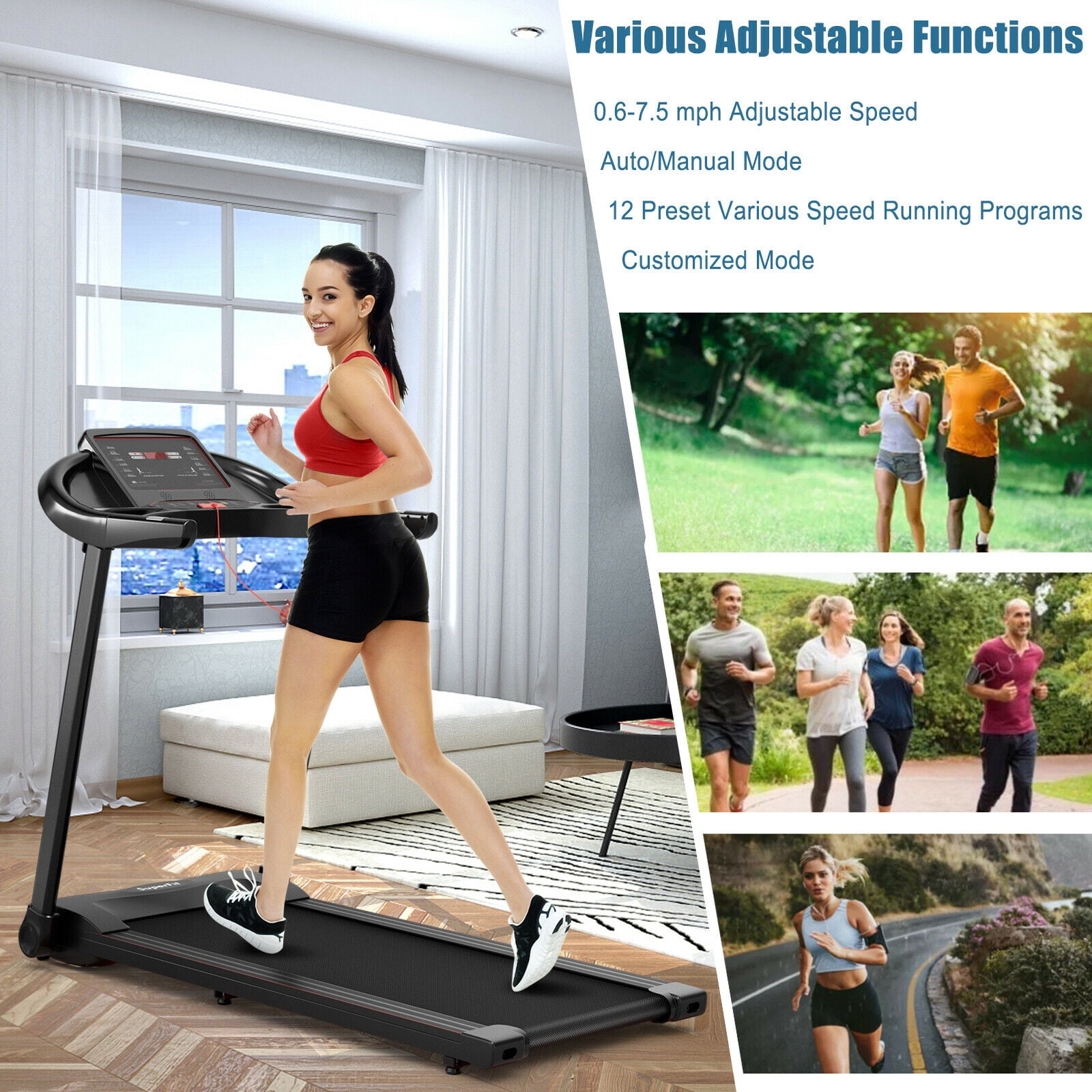 Gymax 2.25HP Electric Folding Treadmill W HD LED Display APP Control Speaker Walmart