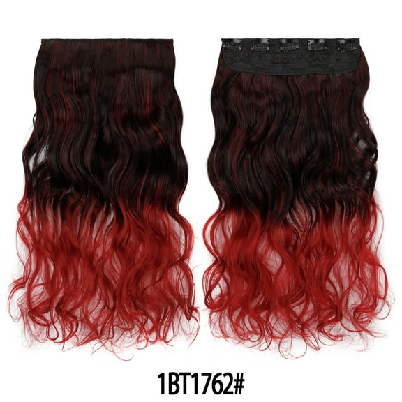 XmhyTop 17.7" Long Straight Clip in Hair Extensions, Full Head One Piece Style with 5 Clips, Highlight Synthetic Fibre, Easy-to-Wear for Women, Black to Red