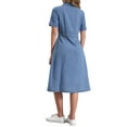thumbnail image 3 of INSPIRE CHIC Women's Denim Dress Short Sleeves Turndown Collar A-Line Button Up Jean Midi Dresses M Light Blue, 3 of 6