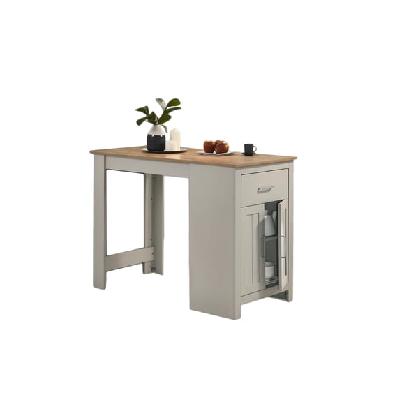 JUYG 47" Counter Height Table, Light Gray, Cabinet and Drawer Storage