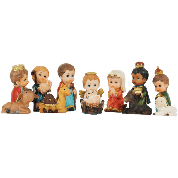 Christmas Nativity Baby Face 3" Resin Figurines 12 pcs Nacimiento Para Navidad