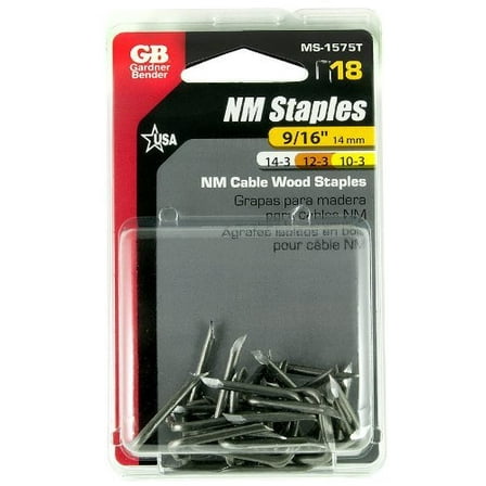 Gardner Bender Metal Cable Staples MS-1575T - 9/16" x 1-1/4", 18 Count, Black