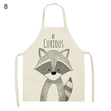 

UDIYO Apron Comfortable Cotton Flax Apron Extanded Strap Cute Cartoon Animal Pattern Cooking Apron for Home