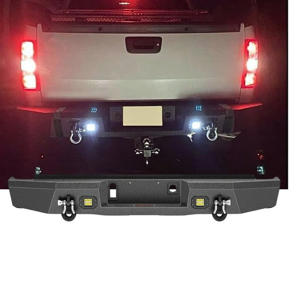 Rear Step Bumper Compatible with 2014-2018 Chevy Silverado/GMC Sierra 1500 Off-Road Pickup Truck Bumper 2 x 18W LED Lights & D-rings, Black Textured