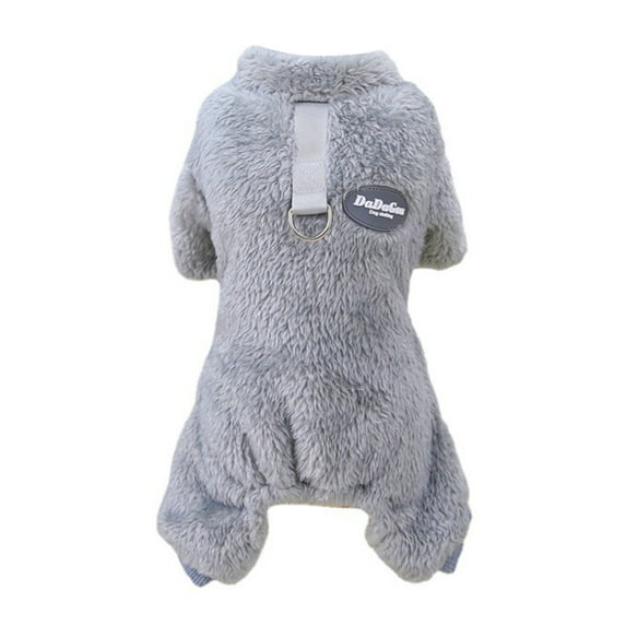 Mightlink Pet Coat Solid Color Half Sleeves Round Neck with Ring Elastic Thick Warm Cozy Plush Four Legs Puppy Coat for Home