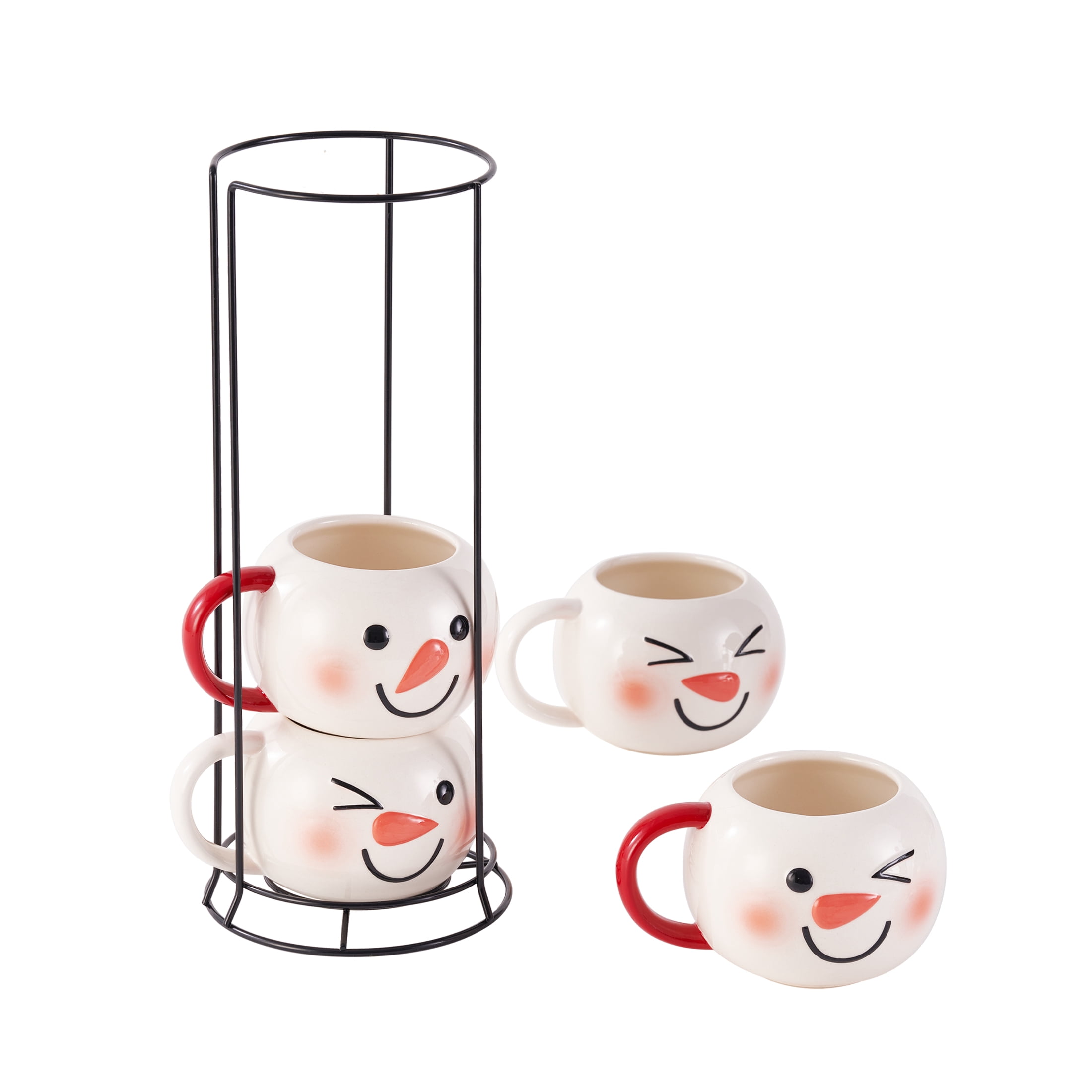 Snowman Stacking Ceramic Mug Set 12 OZ 4-Piece Holiday Time