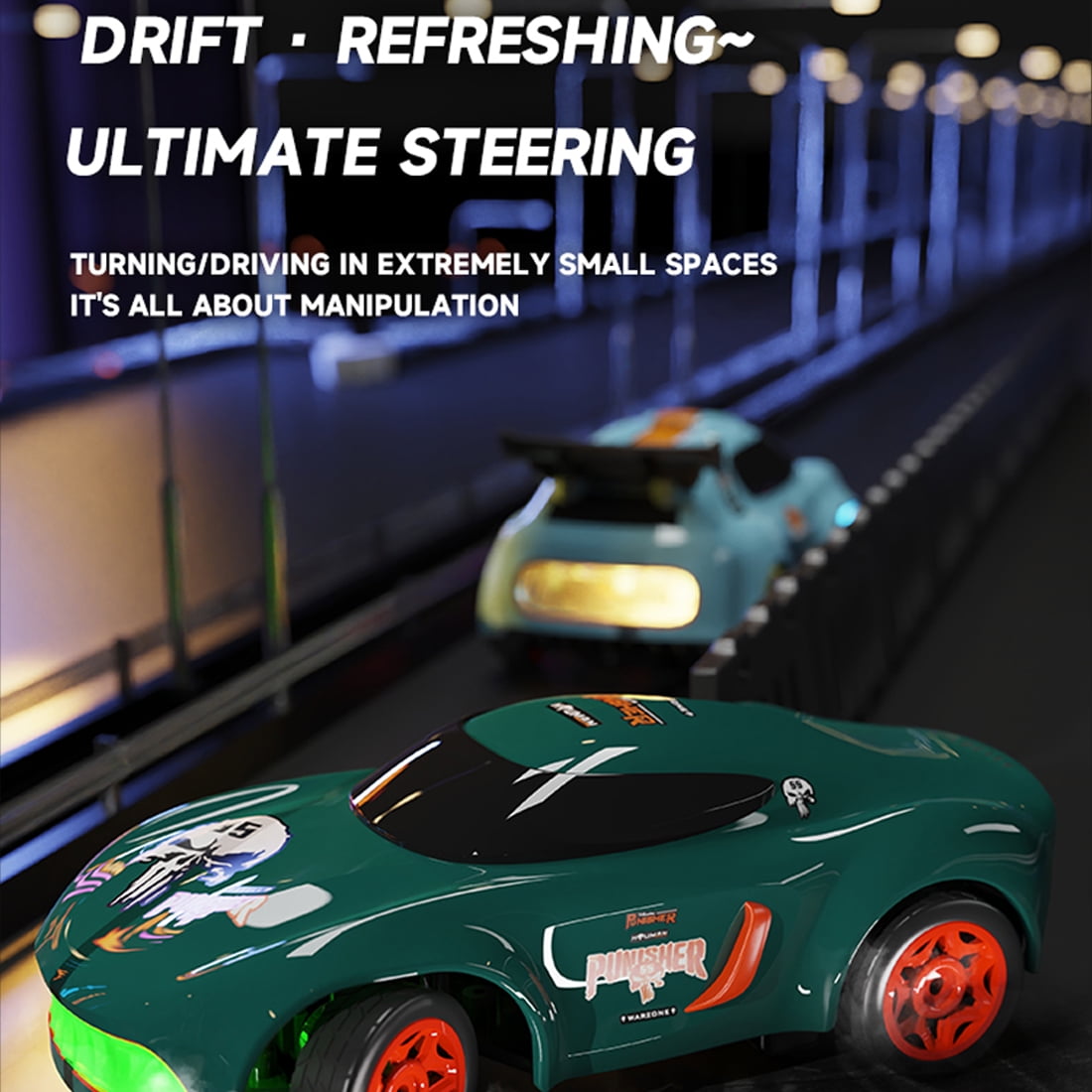 1:64 Mini RC Drift Car with LED Light, 4WD High-Speed Remote Control Car Model, 2.4GHz Full Proportional Desktop Racing Vehicle Toy Gift for Enthusiasts