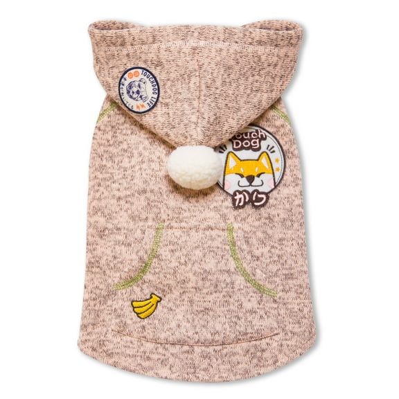 Touchdog Hippie Embellished Designer Sleeveless Pompom Pet Dog Hooded Sweater