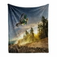 thumbnail image 1 of Teen Room Soft Flannel Fleece Blanket, Man on the Bike Racing in Earth Path Nature and Exotic Sports Success Theme Image, Cozy Plush for Indoor and Outdoor Use, 60" x 80", Multicolor, by Ambesonne, 1 of 6