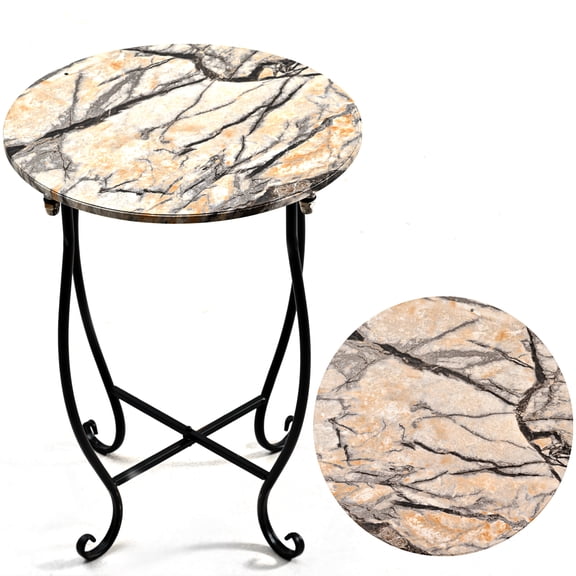 KABB 14 inch flowerpot width, 17 inch flowerpot height, plant rack set, indoor circular metal plant rack, decorative marble pattern plant rack, plant table