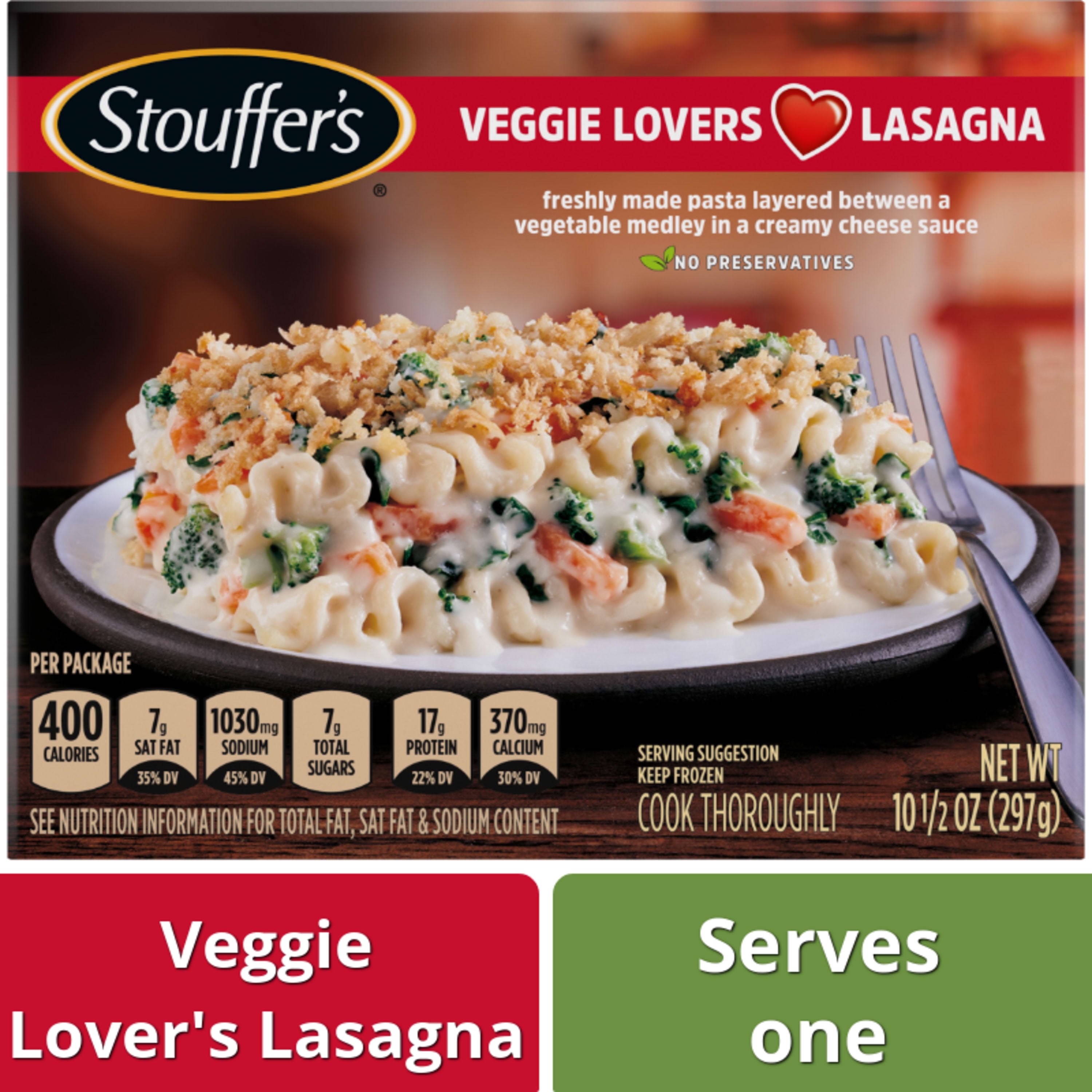 Stouffer's Vegetable Pasta Layered Lasagna Frozen Meal, 10.5 oz (Frozen ...