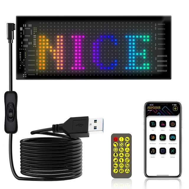 IP65 Waterproof Flexible LED Display Screen, 16x32/16x64/20x64/16x96 Sizes Optional, RGB Full-Color Car Rear Window Advertising Panel with APP Bluetooth Control, Remote, Custom Images, Music Rhythm &