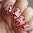 thumbnail image 1 of Uñas postizas adhesivas LOPMNGHT medianas rosa con flores 24 piezas, 1 of 6