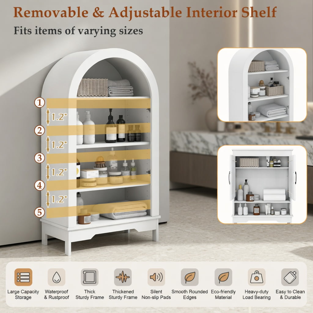 Hommoo Over-Toilet Bathroom Organizer Cabinet, Space-Saving Storage Unit with Adjustable Shelf, Soft-Close Hinges & Wall Anchors for Small Bathrooms, White