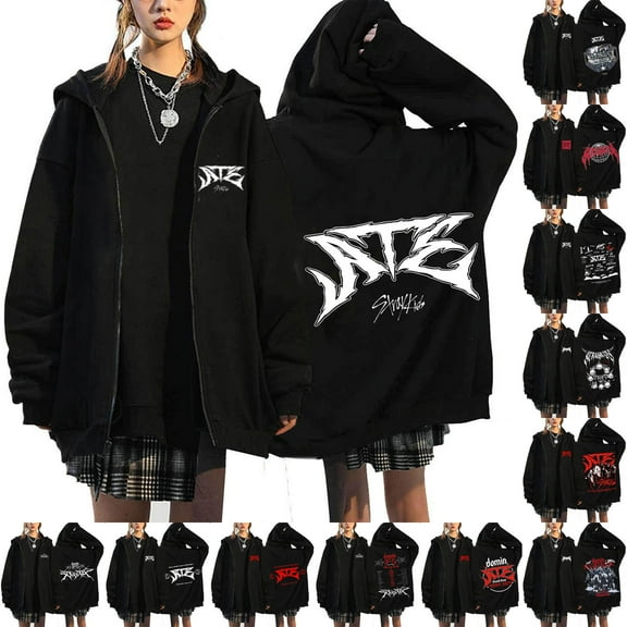 Stray Kids Women's Hoodies,Kpop 2025 Unisex Concert ATE Women's Casual Fashion Printed Long Sleeve Zipper Hooded Sweatshirt 10 L