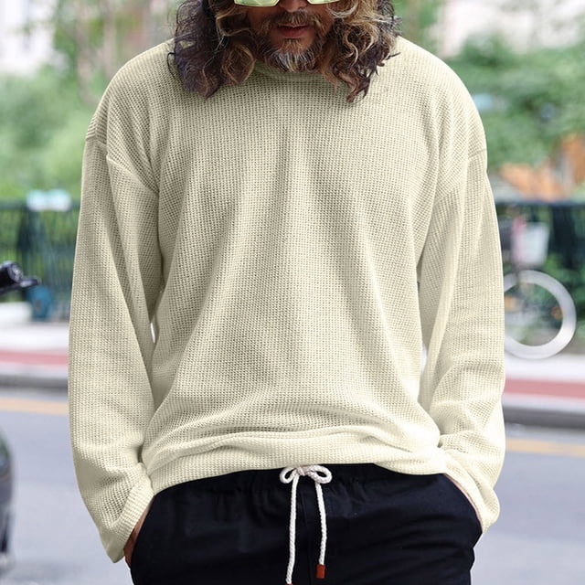 AherBiu Oversized Mens Long Sleeve Sweaters Crew Neck Casual Pullover Fall Winter Breathable Loose Fitted Sweater