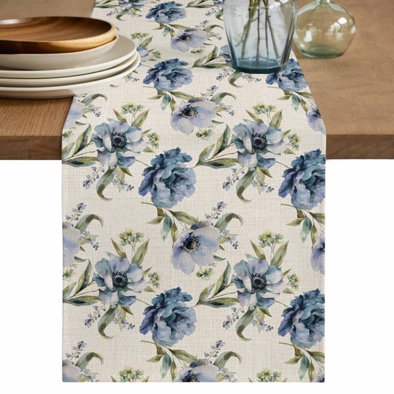 Table Runner 70 Inches Long for Kitchen Dining, Navy Blue Floral Dresser Scarf Farmhouse, Dining Table Decorations for Wedding/Parties, Vintage Flowers Elegant Pastoral Rustic 13 x 70 In