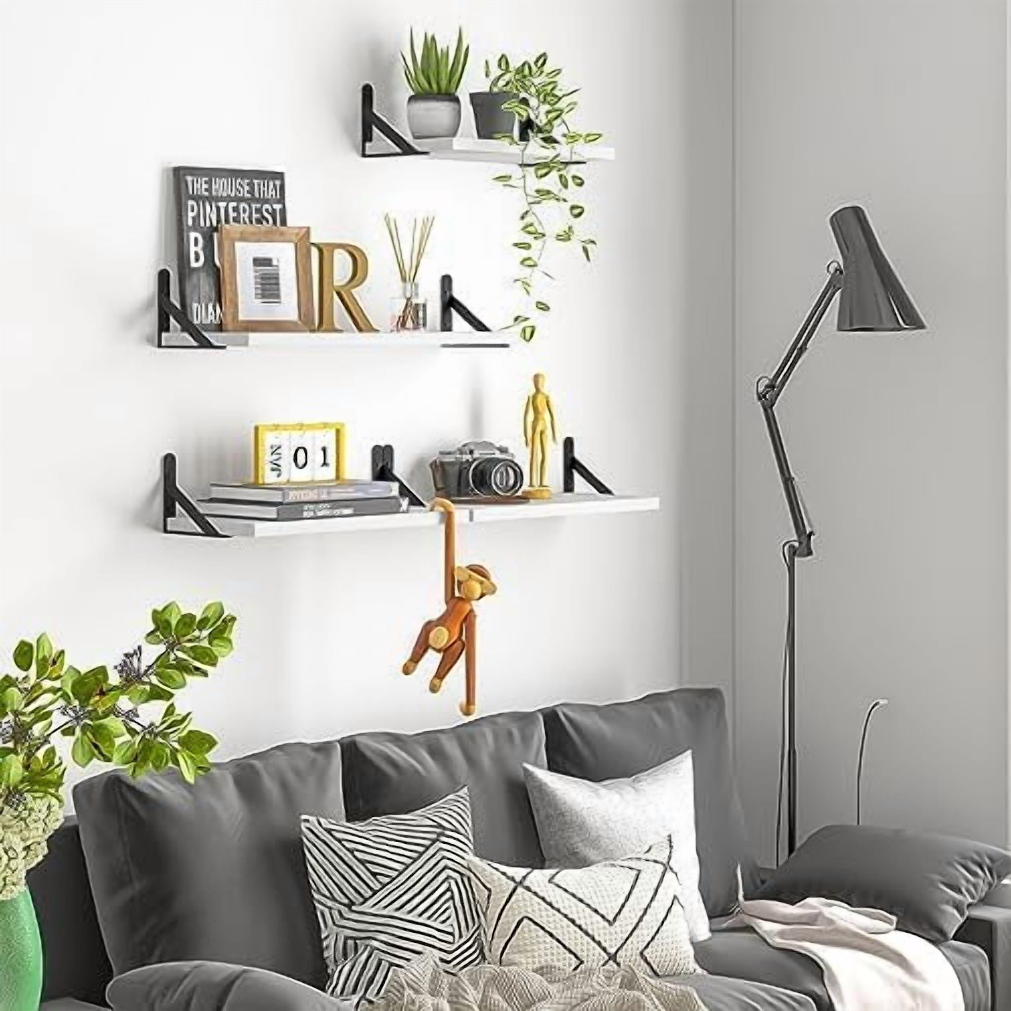 Floating Shelves for Wall, Different Sizes Rustic White Wall Shelves for Living Room, Bathroom, Bedroom, Kitchen, Home Decor (Set of 4)