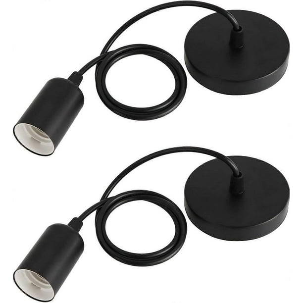 Pack of 2 metal pendant lights, adjustable cable 100cm, E27 pendant base, E27 pendant accessories for living room lighting.