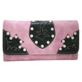 thumbnail image 1 of 7.5 x 4.5 in. Western Rhinestone Bling Leaf Designed Wallet, Pink, 1 of 1