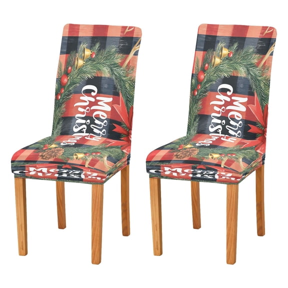 BZSMCE Chairs Slipcovers Dining Chair Covers Red and Black Plaid with White Christmas Creative Pattern