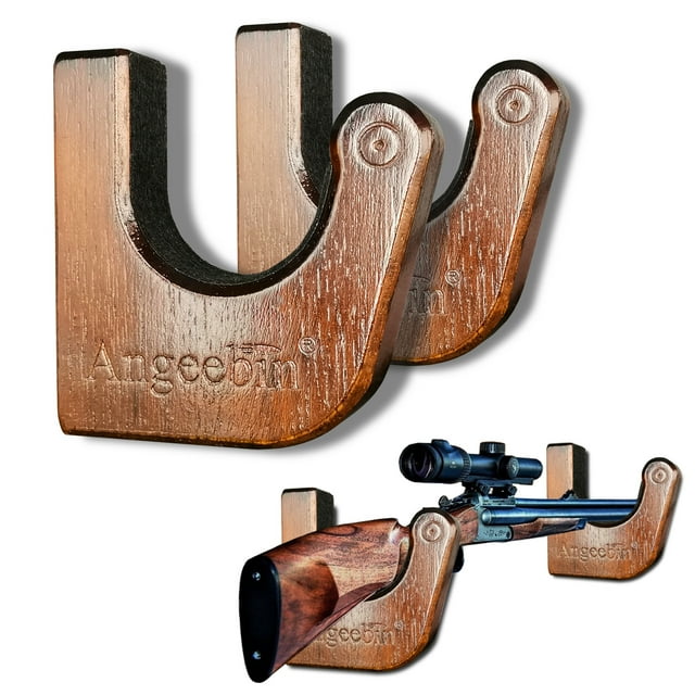 Angeebin Gun Rack Wall Mount Hold Up and Display Horizontal Rifle or Shotgun, Wooden Gun Hooks Suitable for Home and Store