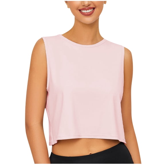 Womens Tank Tops- 2026 Lightweight Crew Neck Workout Gym Tanks Tops, Sleeveless Running Athletic Loose Fit Yoga Tops Active Shirts Pink S