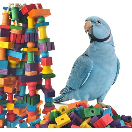 Bird Toys for Parrots Colorful Multi-Shaped DIY Wooden Blocks Craft Natural Parrot Chew Toy for Amazon African Grey Cockatiels Conure Monk Parakeet