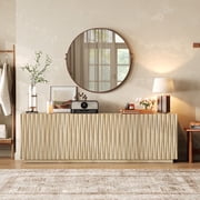CHIC HOUSE 70" Sideboard Media Cabinet with Storage, Fluted Wood Buffet Cabinet, Media Console TV Stand Wood Credenza for Living Room, Oak