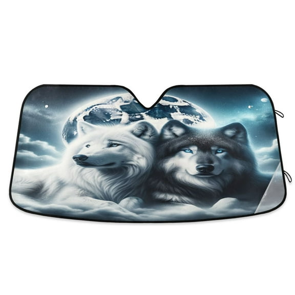 Wolves Lying under Moonlight Car Windshield Sun Shade Foldable Car Front Window Visor Heat and UV Protection 53x23.5