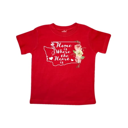 

Inktastic Washington Home is Where The Heart is with Watercolor Floral Gift Toddler Toddler Girl T-Shirt