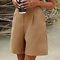 thumbnail image 5 of JIAYUE Women's Shorts Pleated Button Pockets Elastic High Waist Loose Casual Wide Leg Knee-Length Solid Color Trendy Female Bottoms, 5 of 6