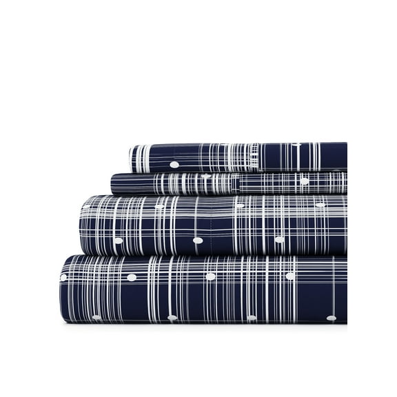 Comfort Canopy - 4 Piece Navy Polka Dot Patterned Bed Sheets for Full Size Bedding