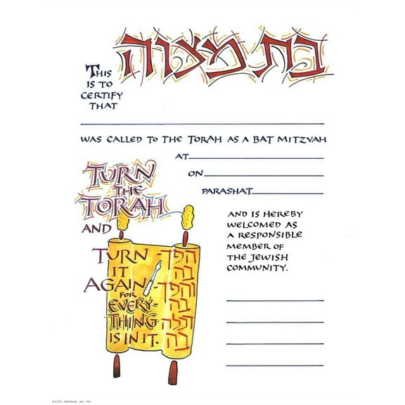 Bat Mitzvah Certificate 10-Pack (Other)