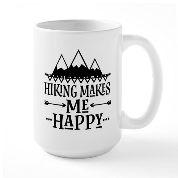 CafePress - Hiking Makes Me Happy Mugs - 15 oz Ceramic Large White Novelty Mug
