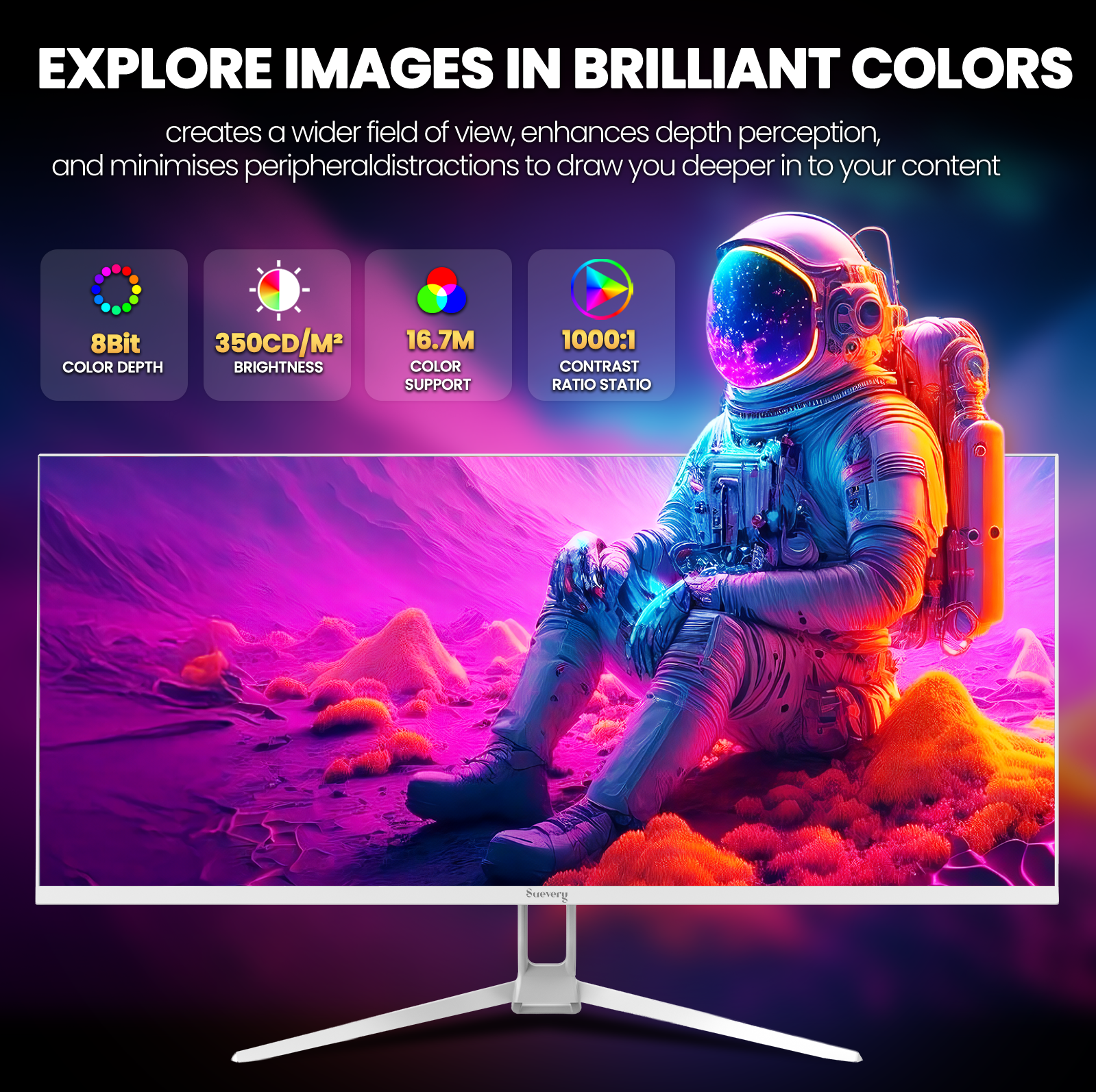 Suevery 34 Inch IPS UltraWide Gaming Monitor -120Hz, WFHD 2560×1080P, 120% sRGB, Built-in Speakers, Wall Mountable, HDMI/DP -White